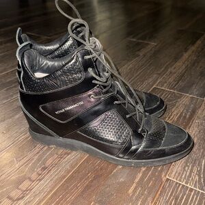 | Yohji Yamamoto Y3 Womens Brown Leather Suede High Top Wedge Heel Sneakers